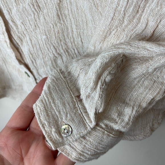 TAHARI 100% Linen Shirt Womens Large Beige Cream Natural European Flax Button Up - Picture 4 of 9